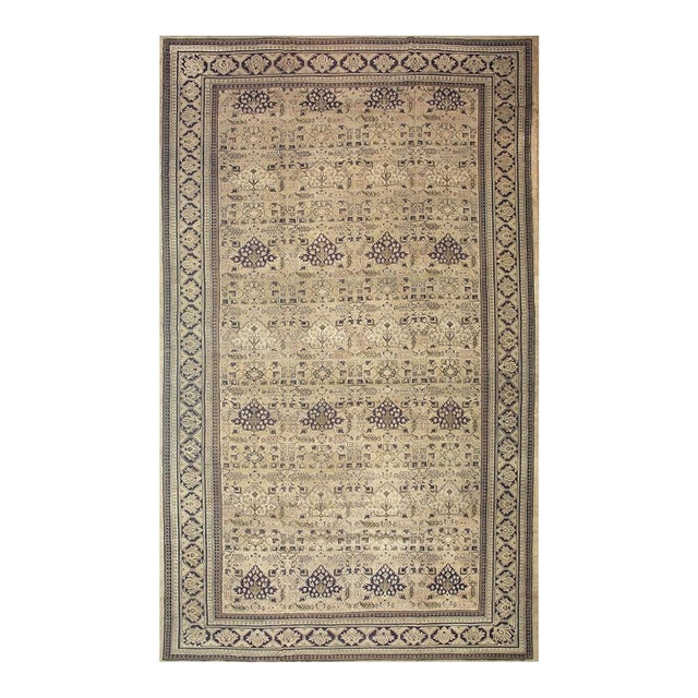 1900s Camel Field Geometric Antique Amritsar Indian Knotted Wool Oversized Rug For Sale