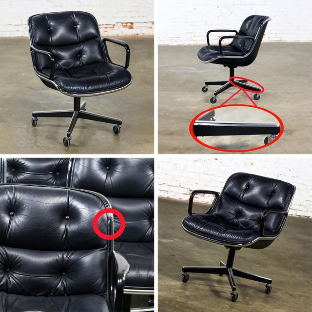 MCM to Modern Set of 12 Executive Armchairs by Charles Pollock for Knoll Black Leather & 4 Prong Swivel Base For Sale - Image 10 of 12