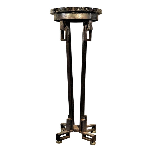 French Art Deco Wrought Iron Pedestal w/ Marble Top, ca. 1920s For Sale