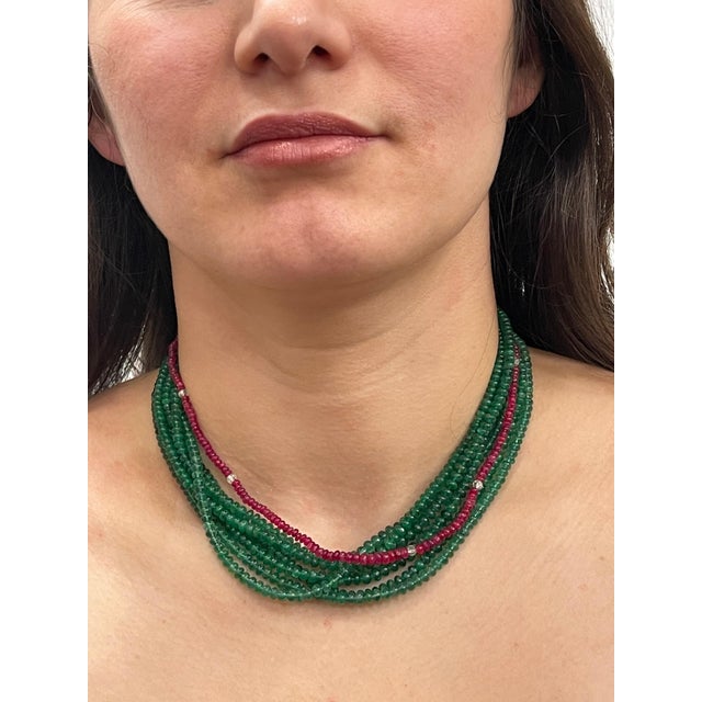 360 Carat Emerald, Burma Ruby and Diamond Beads Necklace 18 Karat Yellow Gold For Sale - Image 4 of 18