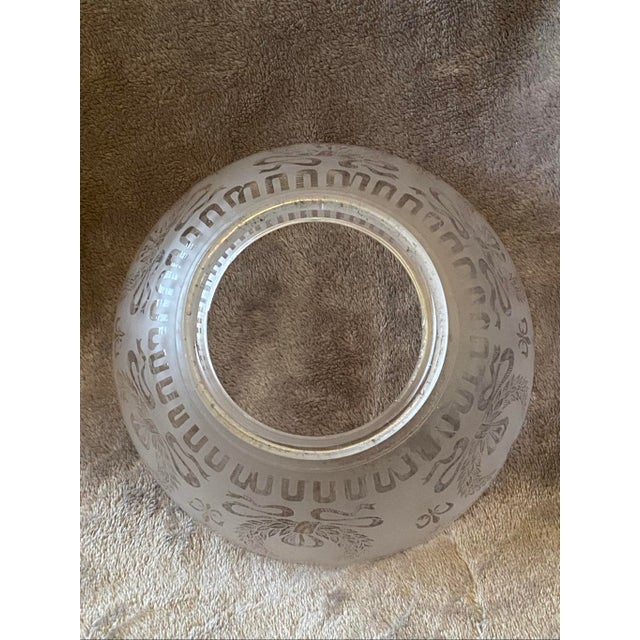 White Antique Fleur De Lis & Wheat Wreath Gas Frosted Etched Glass Shade For Sale - Image 8 of 12