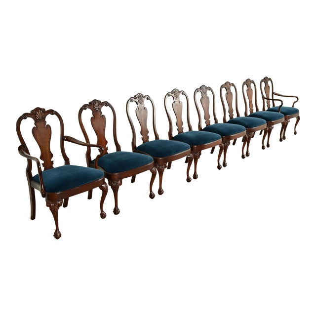 Smith & Watson Georgian Carved Mahogany Dining Chairs, Set of Eight For Sale