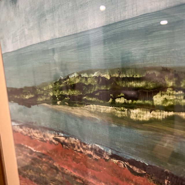 Turquoise Original Framed Abstract Seascape Oil on Paper Signed Andrew Stark For Sale - Image 8 of 8