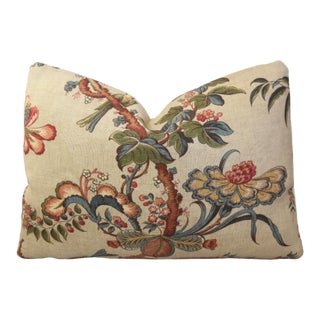 Designer Lee Jofa Botanical Floral & Birds Feather/Down Pillow For Sale