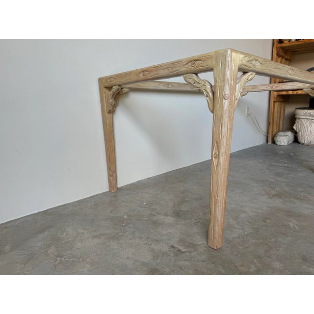 1980s Hollywood Regency Carved Faux Bois Cerused Rectangular Dining Table Base For Sale - Image 5 of 12