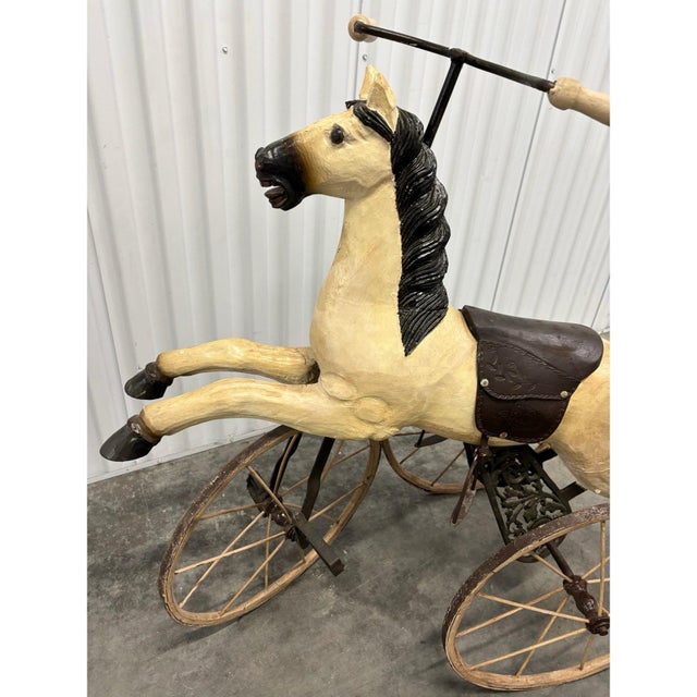 Cream Vintage Victorian Style Hand Carved Wooden Childs Pedal Horse Tricycle For Sale - Image 8 of 8