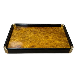 Chinoiseries Golden Brown Burl Rectangular Wood Accent Tray For Sale