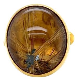 Gurhan Rune 24k Gold Rutilated Quartz Stone Cocktail Ring, Size 6
