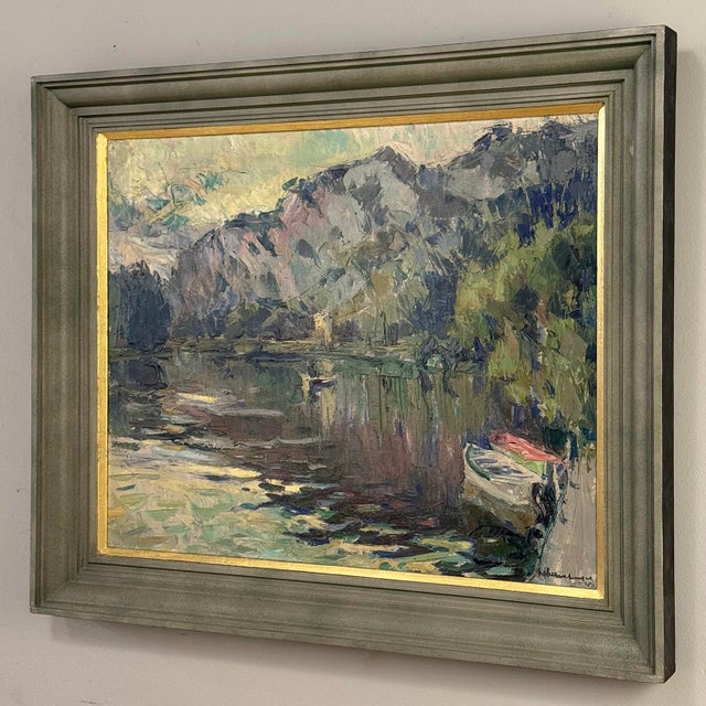Antique Belgian Impressionist Oil Painting on Canvas by Albert Chavepeyer (1899-1986) 'River Landscape' For Sale - Image 4 of 16