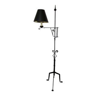 Antique 1900s Wrought Iron Bridge Arm Floor Lamp For Sale