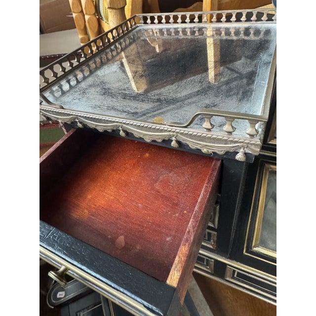 Brass Mid 20th Century Maison Jansen Ebonized French Writing Desk With Mirror For Sale - Image 8 of 9