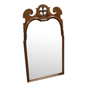 Mid 20th Century Chippendale Style Solid Mahogany Mirror With Art Deco Floral Motif