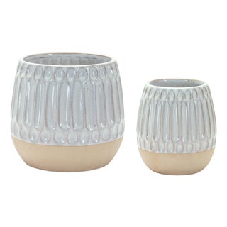Ribbed Porcelain Vase with Two Tone Design (Set of 2) For Sale