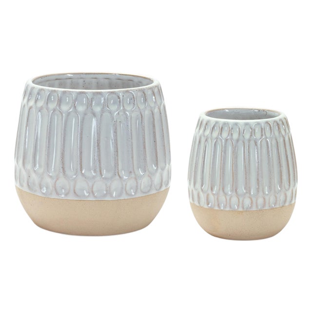 Ribbed Porcelain Vase with Two Tone Design (Set of 2) For Sale
