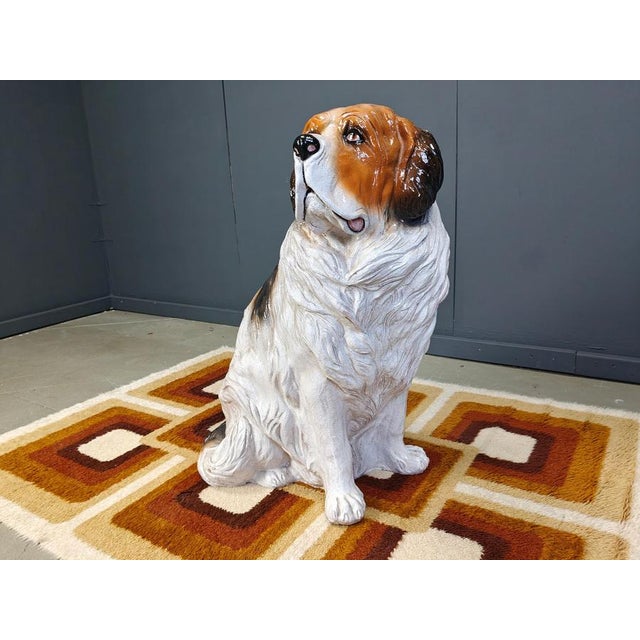 Vintage Glazed Terracotta St Bernard Dog Sculpture, 1960s For Sale - Image 4 of 10