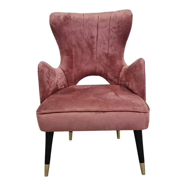 Pink velvet armchair with black lacquered wooden and brass finish Dimensions (LXPXH) 60x56x86 cm Sit height 43 cm Army...