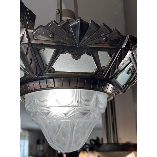 Metal Art Deco Chandelier, 1930 For Sale - Image 7 of 14