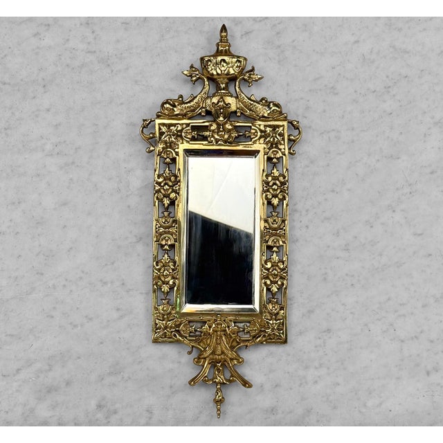 - Late 19th Century Victorian Wall Mirror - Solid Brass Frame with Recently Polished Finish - Heavily Decorated Pierced...