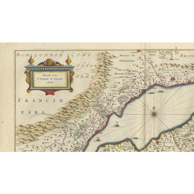 Antique Atlas Map of Geneva and Léman from Blaeu, 1642 For Sale - Image 6 of 10