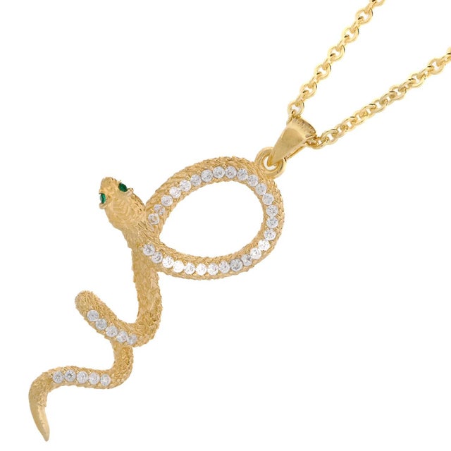 Emerald Eyed Mythology Snake Gold & Diamond Pendant Bold Chain Necklace For Sale - Image 9 of 10