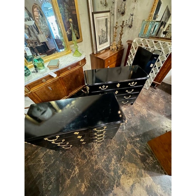 Late 20th Century Pair of 20th Century French Regence' Black Lacquer and Gilt Bronze Commodes For Sale - Image 5 of 12