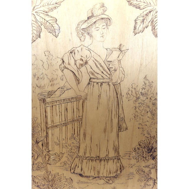 Boho Chic Art Nouveau Pyrographed Panels with Autumn and Winter Seasons, France, 1900s, Set of 2 For Sale - Image 3 of 16