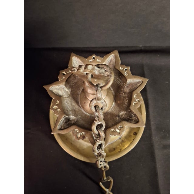 Antique 18th C / Possibly 17th Century Continental Brass 7 Wick Shabbat Oil Lamp Judenstern For Sale - Image 11 of 18