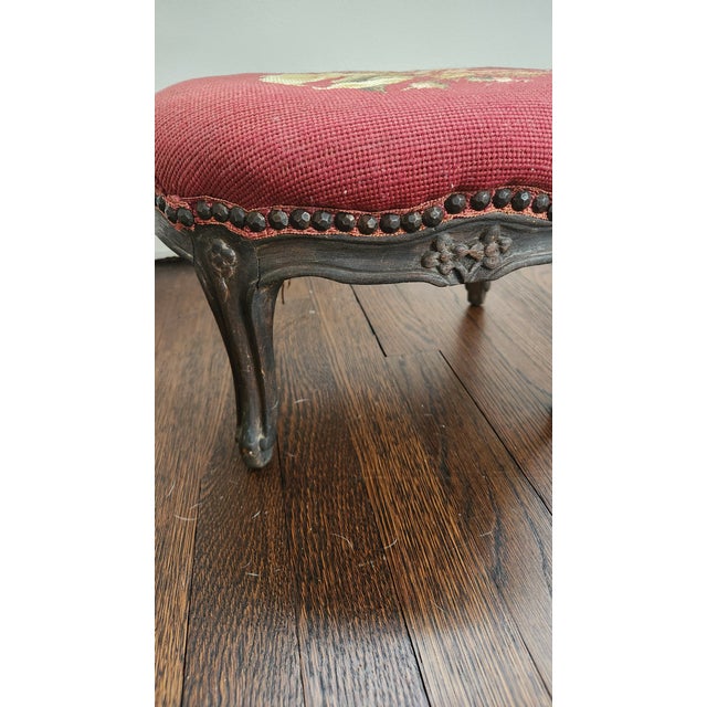 Early 20th Century Early 20th Century Vintage Floral Needlepoint Footstool For Sale - Image 5 of 12
