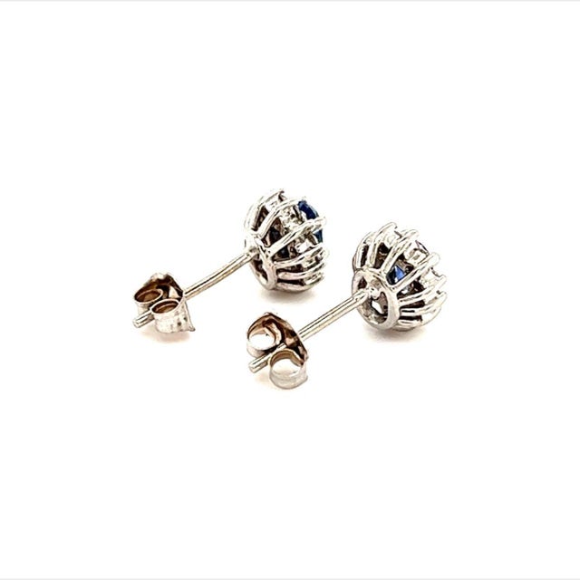 Natural Sapphire Diamond Stud Earrings 14k Gold 0.90 TCW Certified For Sale - Image 4 of 8