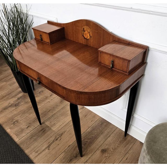 Vintage Italian Walnut and Burl Wood Writing Desk, 1940s For Sale - Image 10 of 11