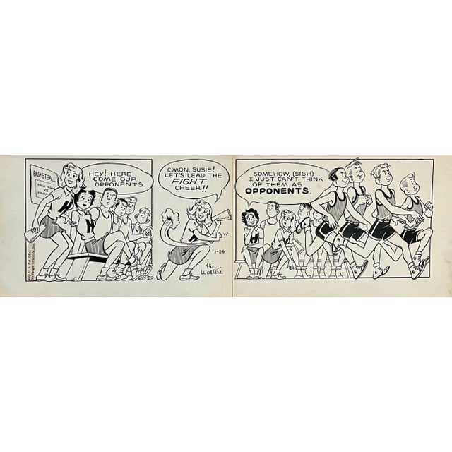 Jerry Walter & Linda Walter, Vintage Golden Age Syndicated Ink Drawing Cartoon Strip Susie Q Smith Comic Art, c. 1954 For Sale