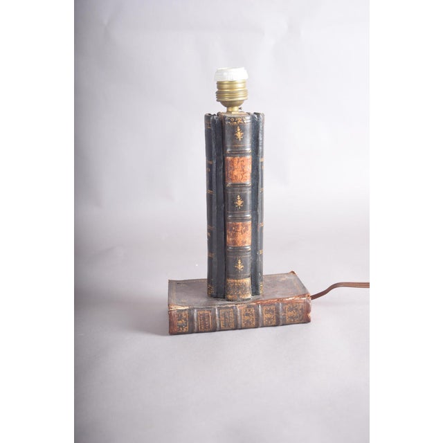 Vintage Leather-Bound Book Stack Table Lamp, Library Accent Light, English Study Style, Europe, 1950s For Sale - Image 6 of 12