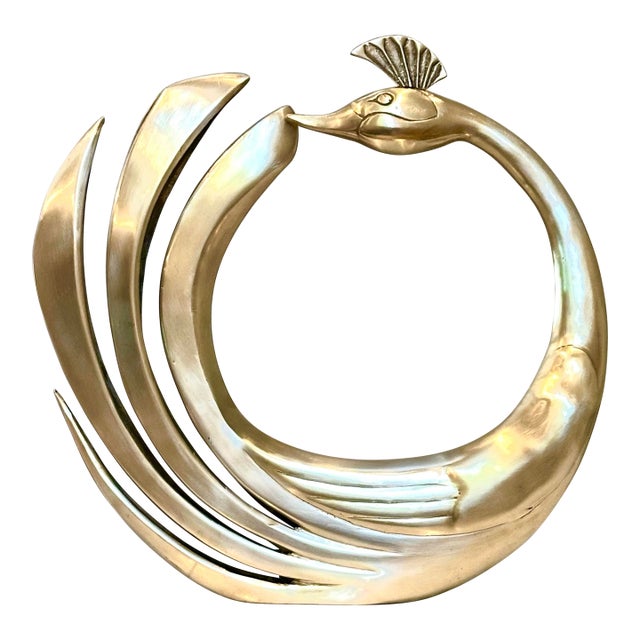 Dolbi Cashier Swan Solid Brass Statue Polished Peacock Figure MCM Brass Swan For Sale