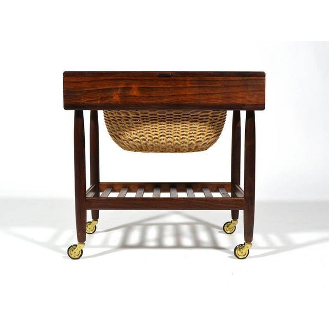 Mid-Century Modern Rosewood Sewing Table or Cart by Ejvind Johansson For Sale - Image 3 of 11
