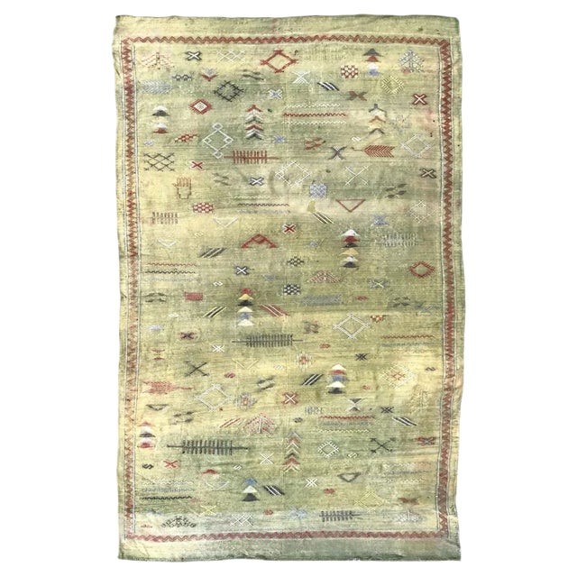 Native Moroccan Flat Silk Rug For Sale