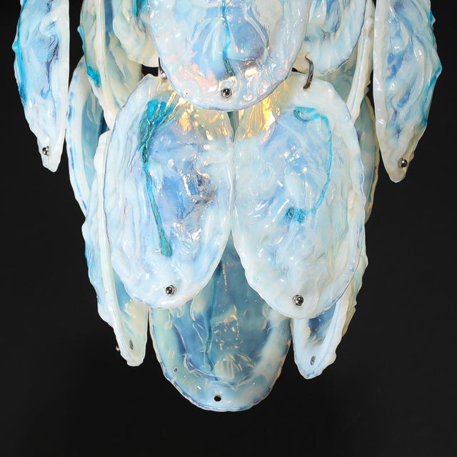 Mid-Century Hand-Blown Murano Opalescent & Cerulean Detail Glass Chandelier For Sale - Image 18 of 18
