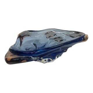 1960s Murano Blue Art Glass Sculptural Dish For Sale