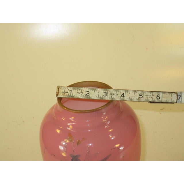 Late 19th Century Vase Victorian Pink Cased Glass with Hand Painted Enamel Bird & Flowers For Sale - Image 11 of 12