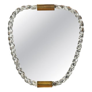 Wall Mirror in Blown Murano Glass and Brass, Italy, 1940s For Sale