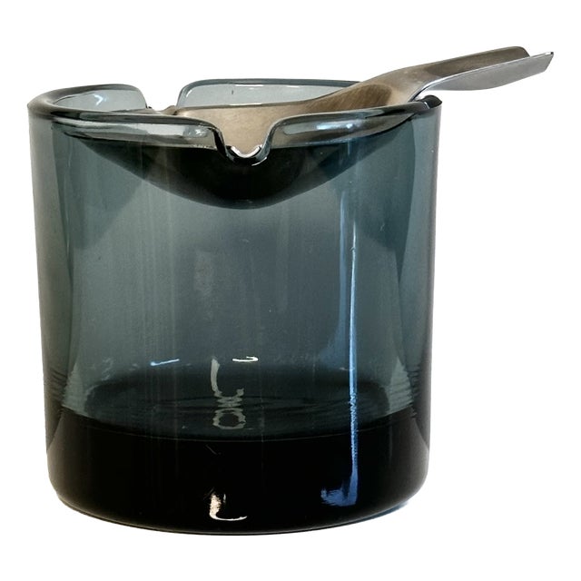 Tourmaline Tilting Ashtray in Glass and Stainless Steel by Wilhelm Wagenfeld for WMF, Germany, 1950s For Sale