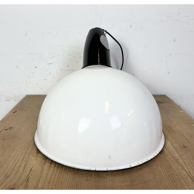 Industrial Soviet White Enamel Pendant Lamp, 1960s For Sale - Image 13 of 18