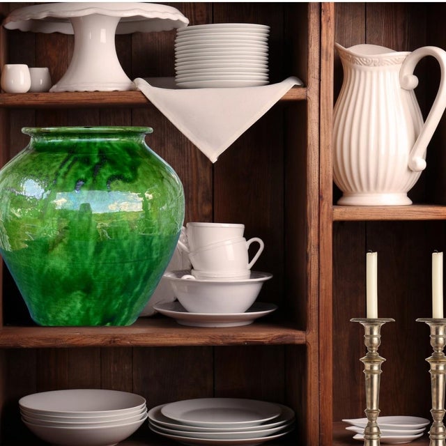 Antique French Provincial Pottery. Terra Cotta Pot With Green Drip Glaze For Sale - Image 11 of 11