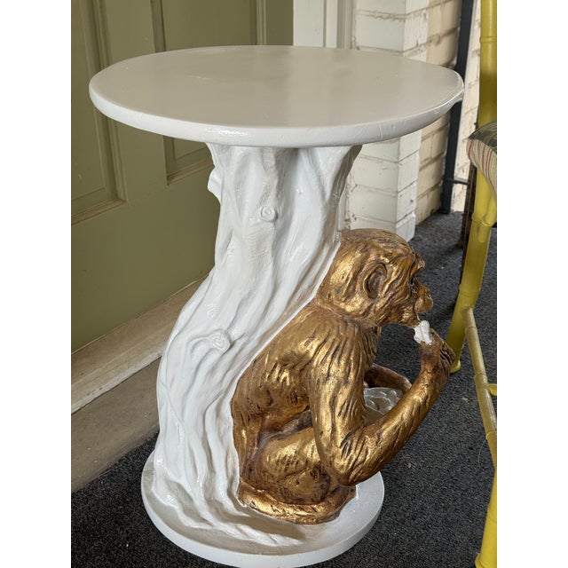 Late 20th Century Palm Beach Regency White Lacquered Parcel Gilt Monkey Side Table - Newly Painted For Sale - Image 10 of 14