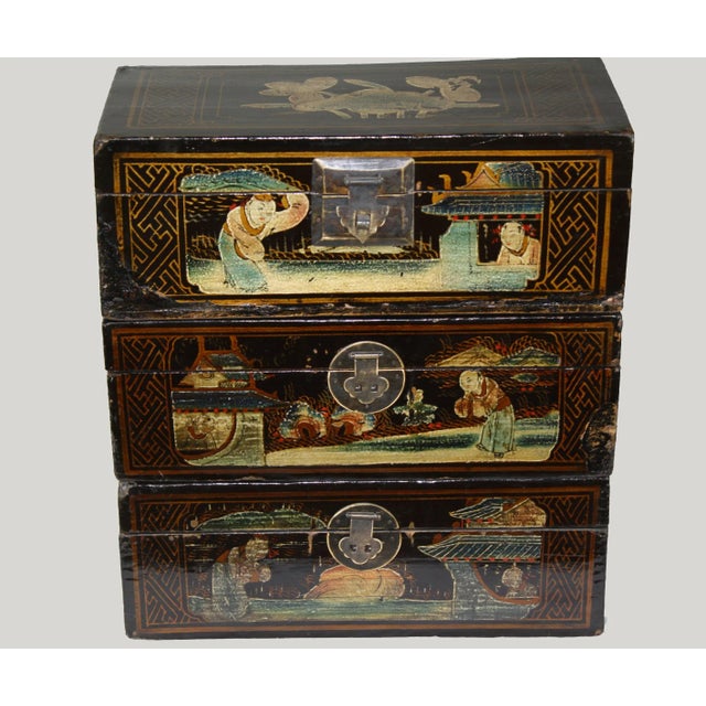 Wood Hand Painted Vintage Chinese Jewelry Box For Sale - Image 7 of 12