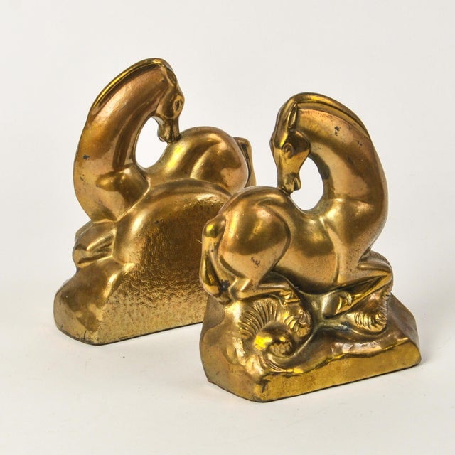 Mid-Century Modern MCM Gold Horse Bookends For Sale - Image 3 of 11