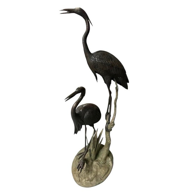 Metal Bronze Heron Tiered Fountain Sculpture For Sale - Image 7 of 12