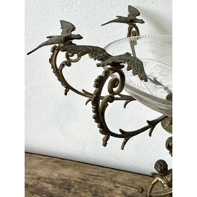 Metal Vintage Victorian Cut Glass and Brass Epergne For Sale - Image 7 of 12