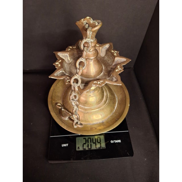 Antique 18th C / Possibly 17th Century Continental Brass 7 Wick Shabbat Oil Lamp Judenstern For Sale - Image 18 of 18