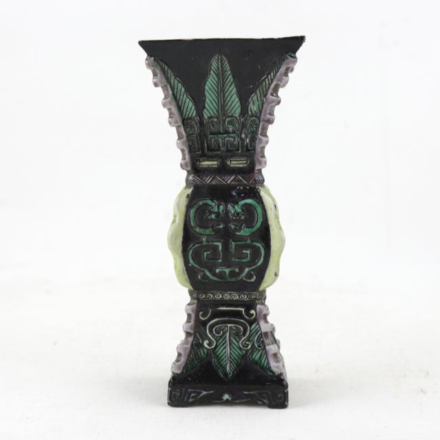 Chinese 19th Century Chinese Porcelain Archaistic-Style Green and Black Glazed Vase With Taotie Motif For Sale - Image 3 of 13