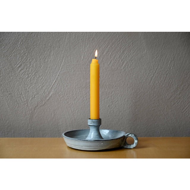 Gray Stoneware Bedroom Candlestick with Blue-Grey Glaze, 1970s For Sale - Image 8 of 8